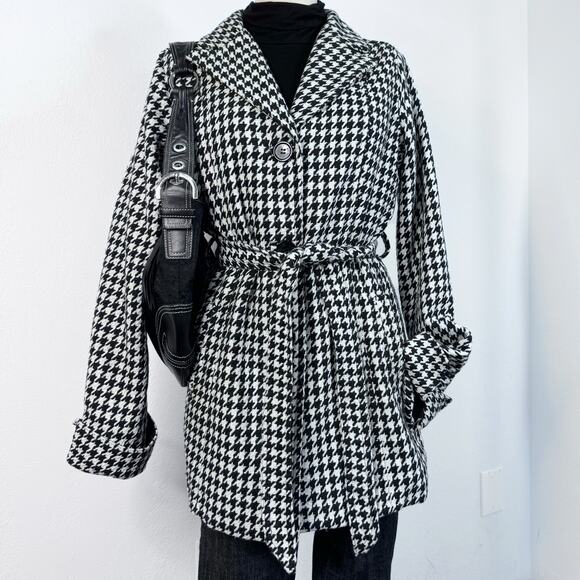Odyn Houndstooth Coat Black White Belt Reto Dark Academia Size Medium - Picture 1 of 9